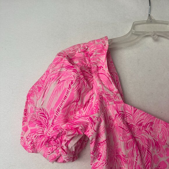 Lilly Pulitzer Dress Womens 0 Pink Merian Palm Leaf Summer Puff Sleeve - Picture 2 of 8